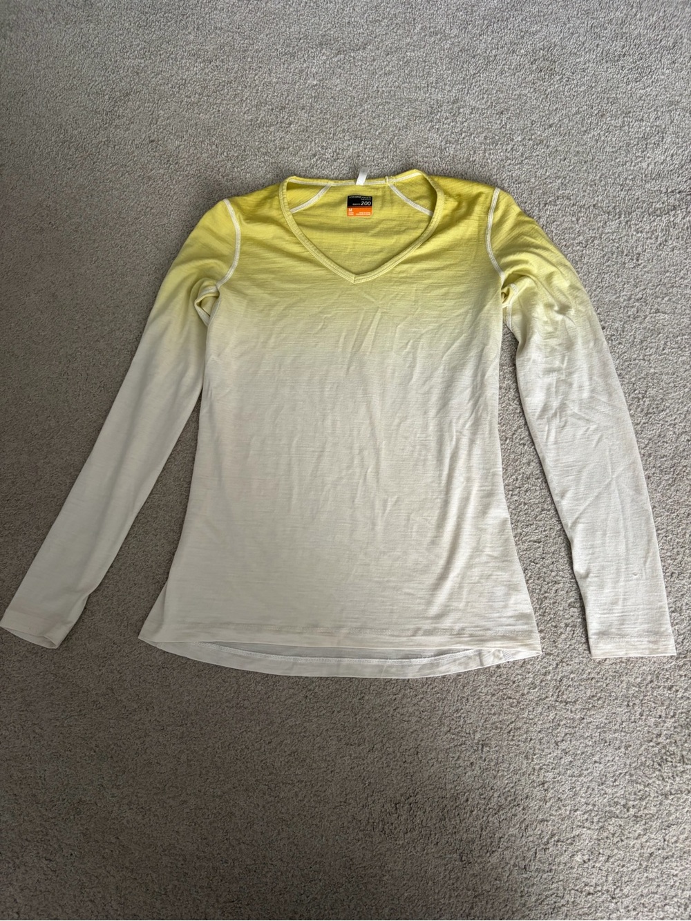 Icebreaker Yellow-to-Cream Ombre V-Neck Long Sleeve Base Layer, Women’s Medium
